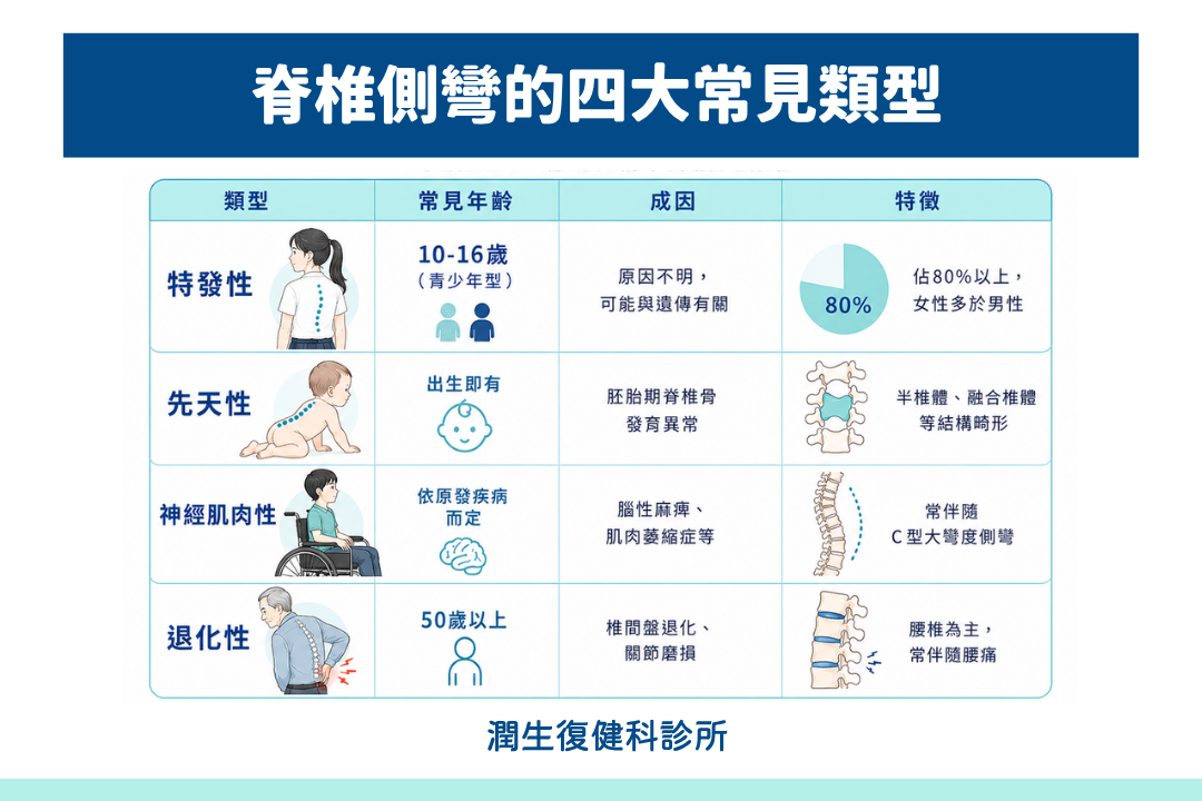 脊椎側彎的四大常見類型
